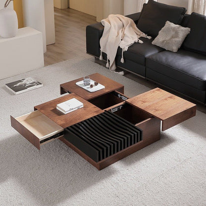 BT65 Square Wooden Coffee Table with 4 Storage Drawers