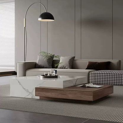 BT66 Coffee Table with Stone Veneer & Wood Drawers