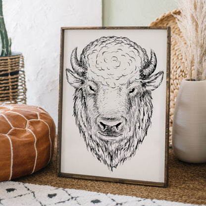 Buffalo Head (Earl) Wood Sign - AURABAGS SHOP