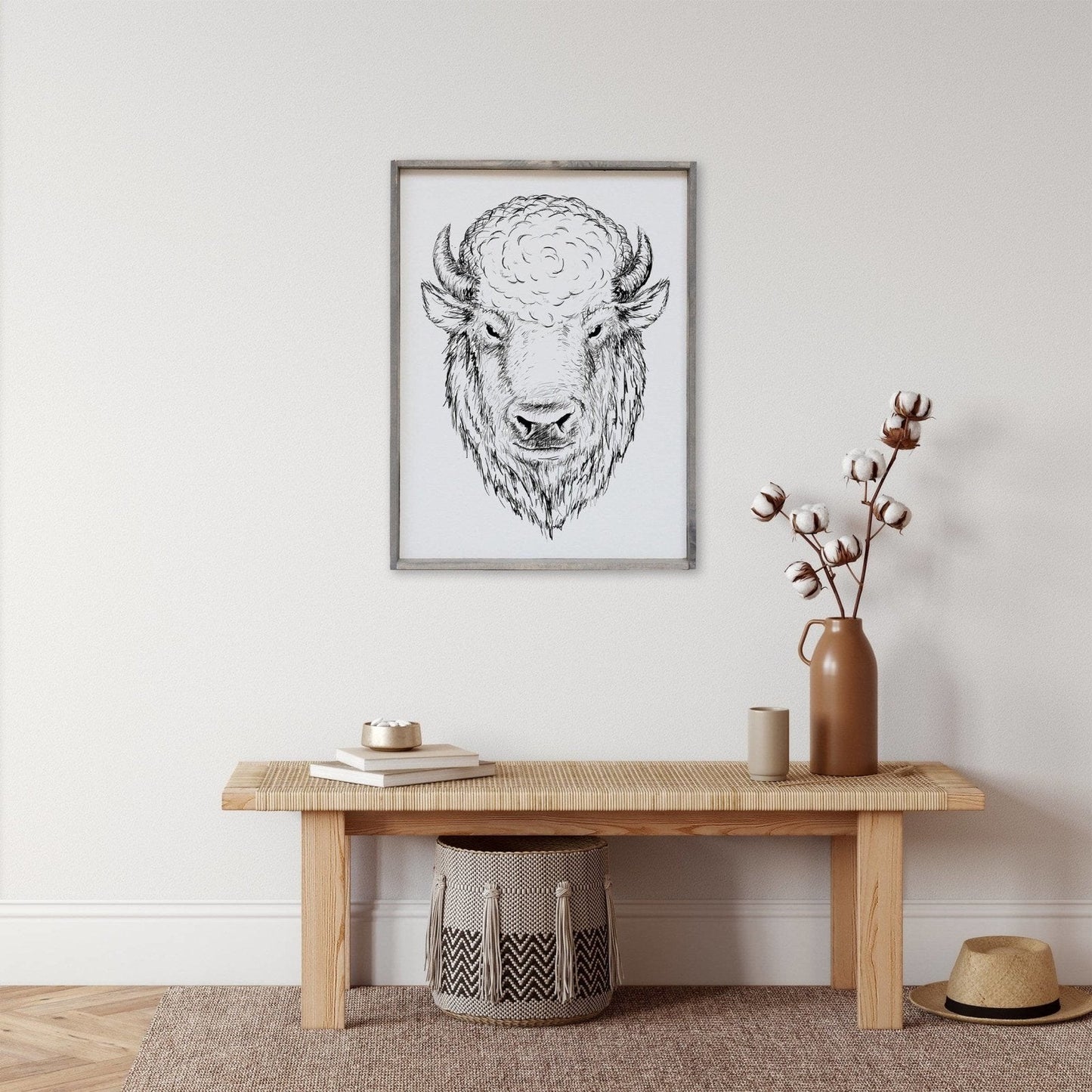 Buffalo Head (Earl) Wood Sign - AURABAGS SHOP