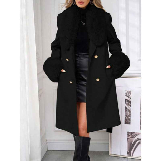 Women’s Elegant Double-Breasted Trench Coat with Tie Belt – Classic Longline Outerwear Jacket