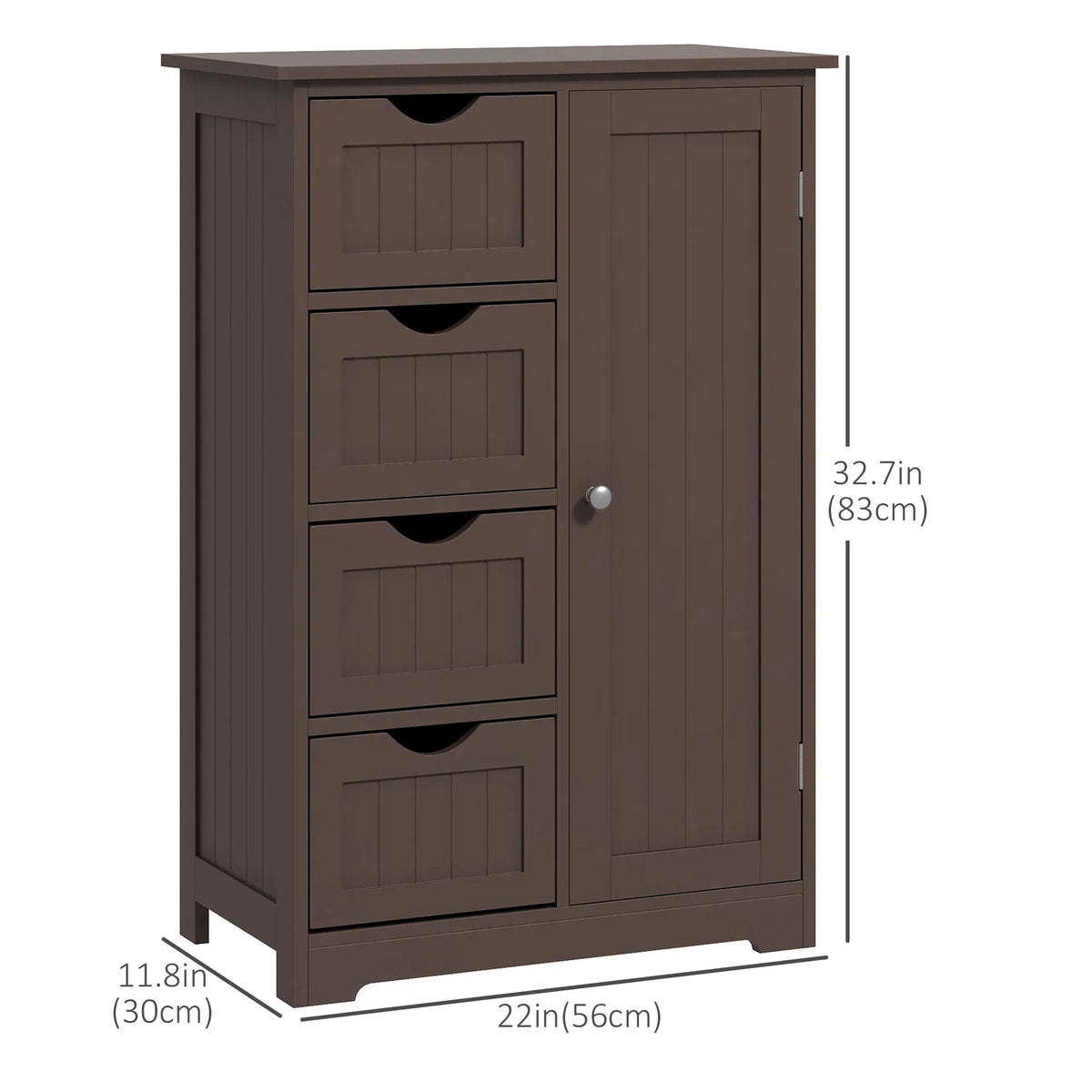 Brown Bathroom Storage Cabinet – Freestanding Floor Cabinet with 4 Drawers & Adjustable Shelf (United States & Canada Delivery Only)