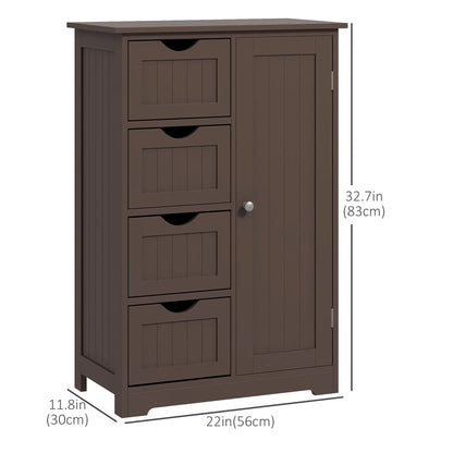 Brown Bathroom Storage Cabinet – Freestanding Floor Cabinet with 4 Drawers & Adjustable Shelf (United States & Canada Delivery Only)