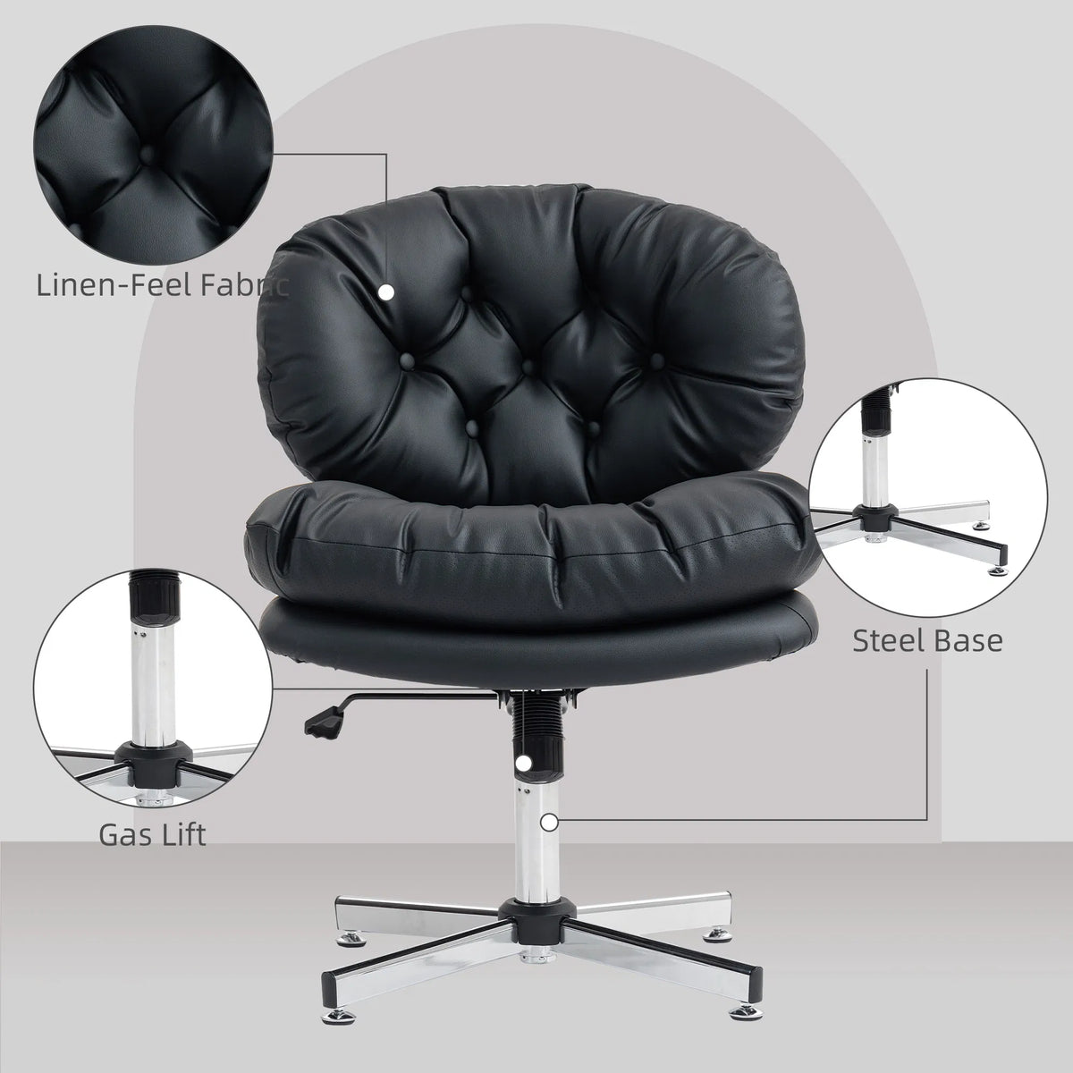 Black Armless Office Chair – Wide Padded Computer Desk Chair with Adjustable Height (United States & Canada Delivery Only)