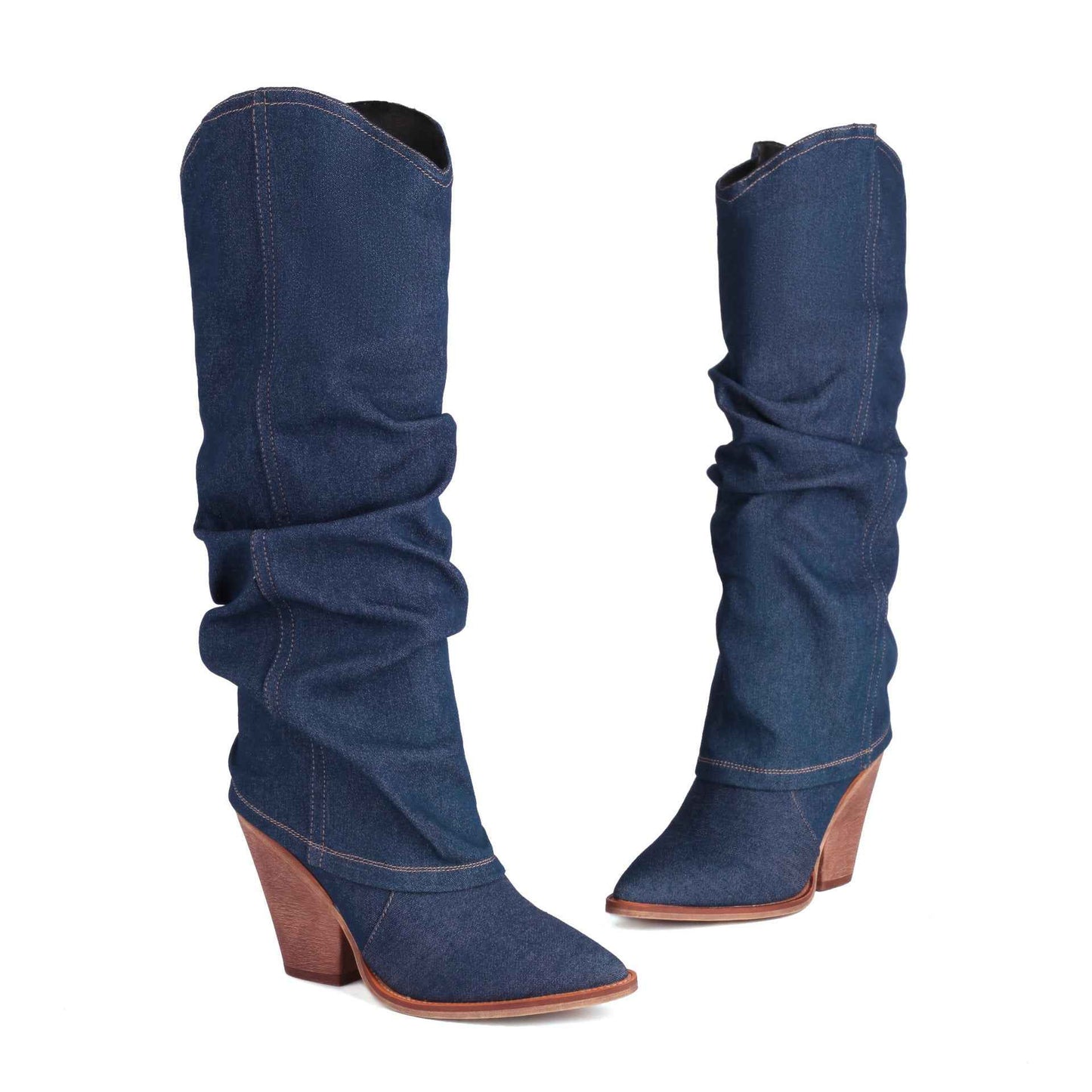 Women's Vintage Cowboy Boots – Pointed Toe Chunky Heel High Tube Fashion Boots