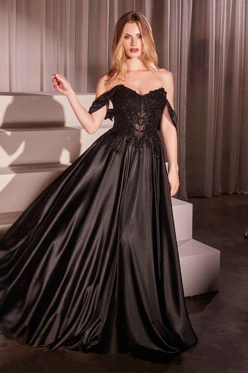 5 color avaible in OFF THE SHOULDER LACE & SATIN A-LINE DRESS