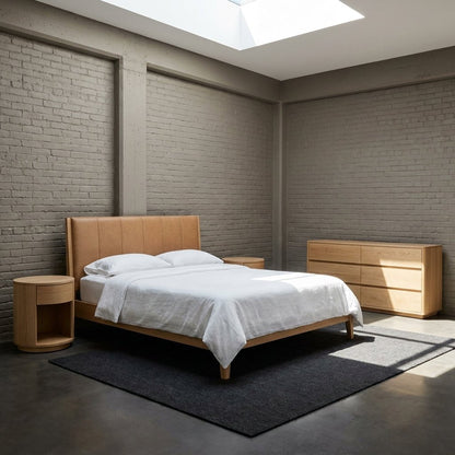 Colin Top-Grain Leather Bed with Matching Nightstand and Dresser