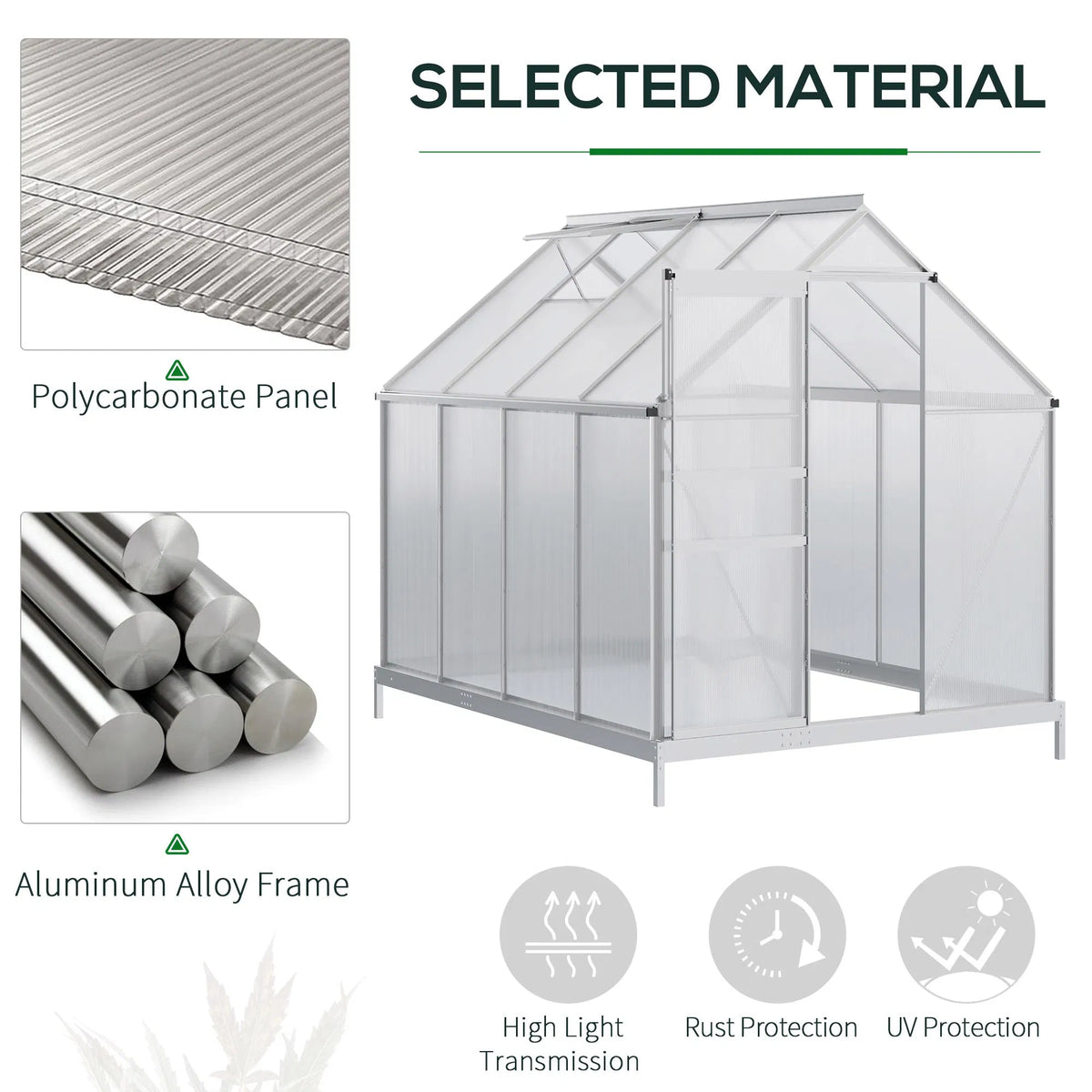 6' × 8' × 6.5' Walk-In Polycarbonate Greenhouse – Sliding Door, Base & Adjustable Roof Vent ( United States & Canada Delivery Only)