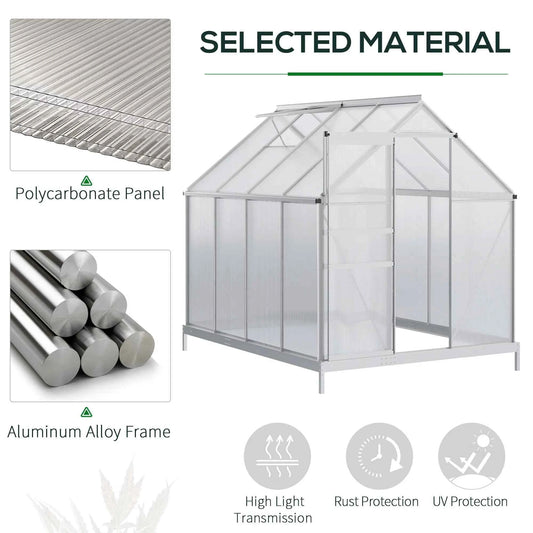 6' × 8' × 6.5' Walk-In Polycarbonate Greenhouse – Sliding Door, Base & Adjustable Roof Vent ( United States & Canada Delivery Only)