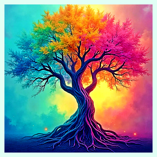 Vibrant Rainbow Tree of Life Digital Art Print – Surreal Nature Wall Decor