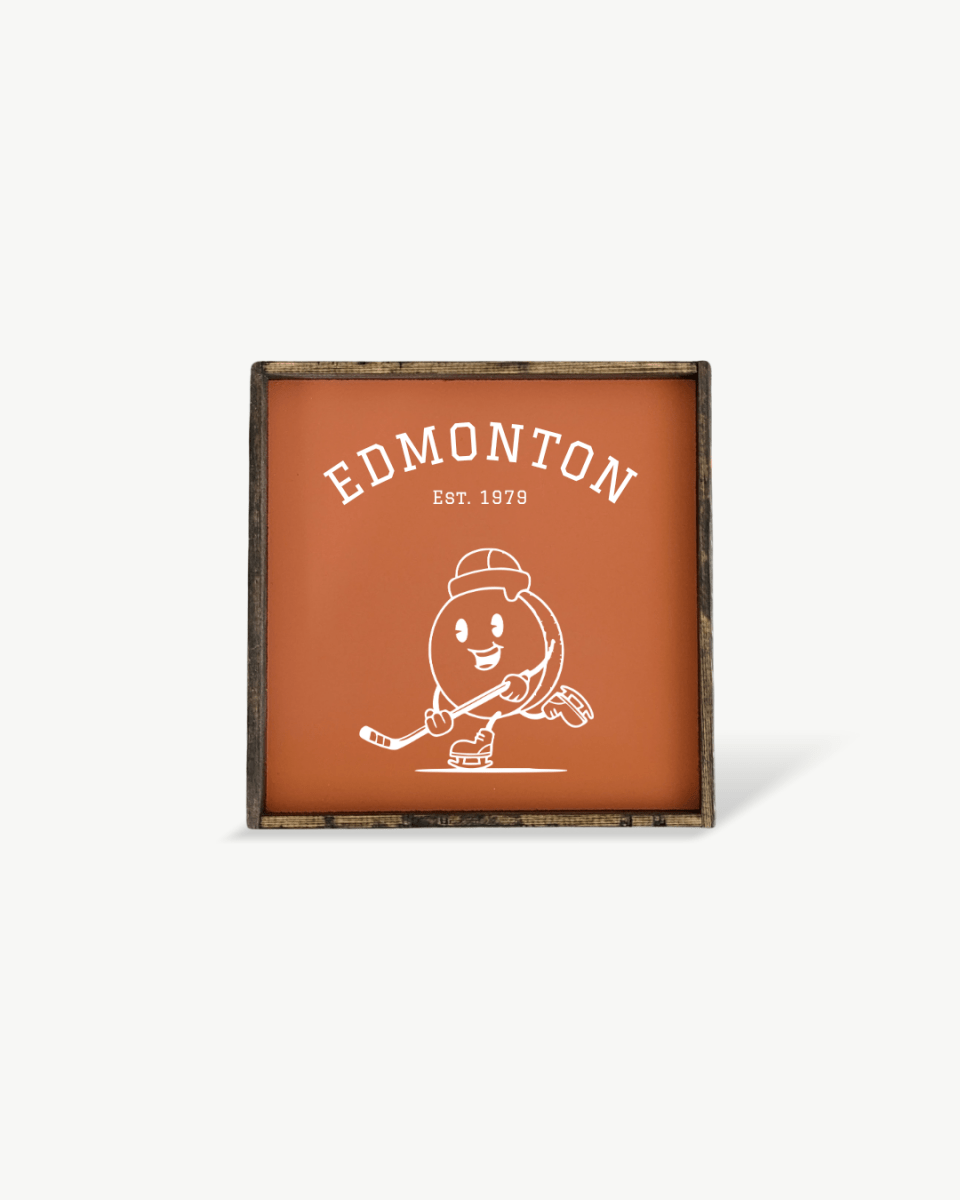 Edmonton Hockey Puck Wood Sign – Hockey-Inspired Wall Art