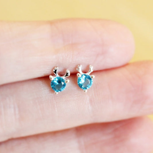 Reindeer Birthstone Stud Earrings – Sterling Silver Platinum-Plated
