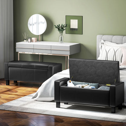 42-Inch Black Faux Leather Storage Ottoman Bench – Padded Footstool & Organizer Seat ( United States & Canada Delivery Only)