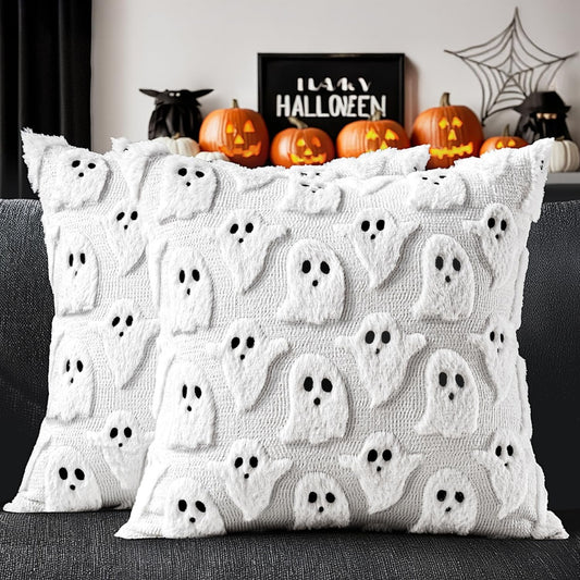 Halloween Ghost Pillow Covers 18 × 18 Inch Set of 2 – Cute Spooky Throw Cushion Covers (US Delivery Only)