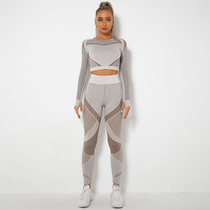 Women’s Seamless Knitted Long-Sleeve Yoga Set – Absorbent Workout Activewear