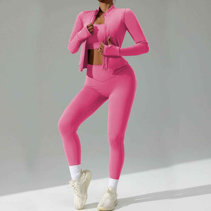 Three-Piece Running & Workout Set – Quick-Dry Sportswear with Cardigan