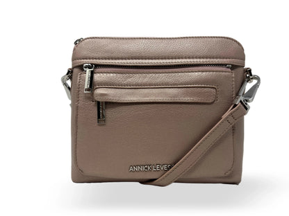 Petit Sac à Bandoulière en Cuir Rose Platine, Brigitte