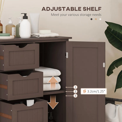 Brown Bathroom Storage Cabinet – Freestanding Floor Cabinet with 4 Drawers & Adjustable Shelf (United States & Canada Delivery Only)