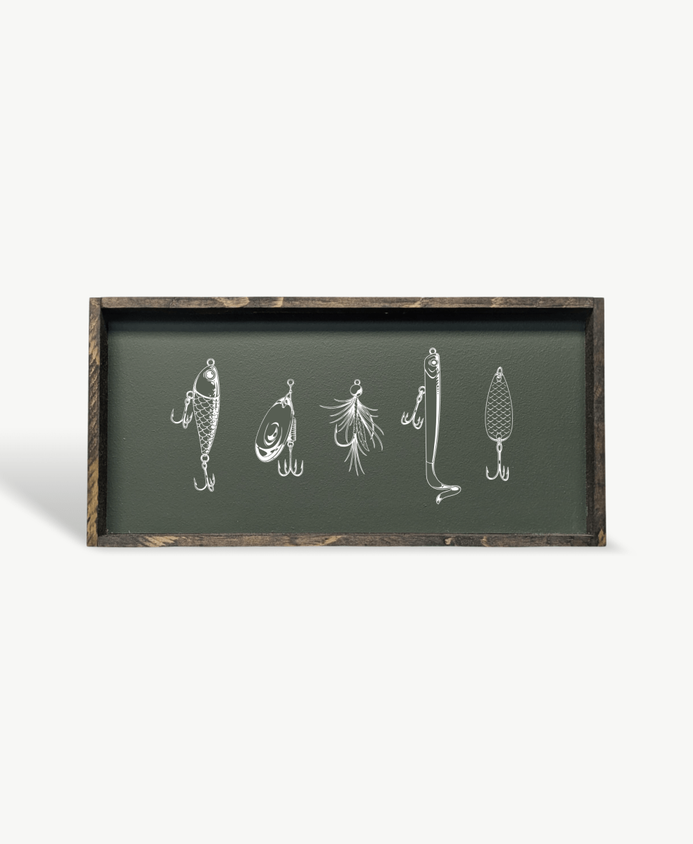 Fishing Lures Wood Sign - Vintage Cottage Wall Art