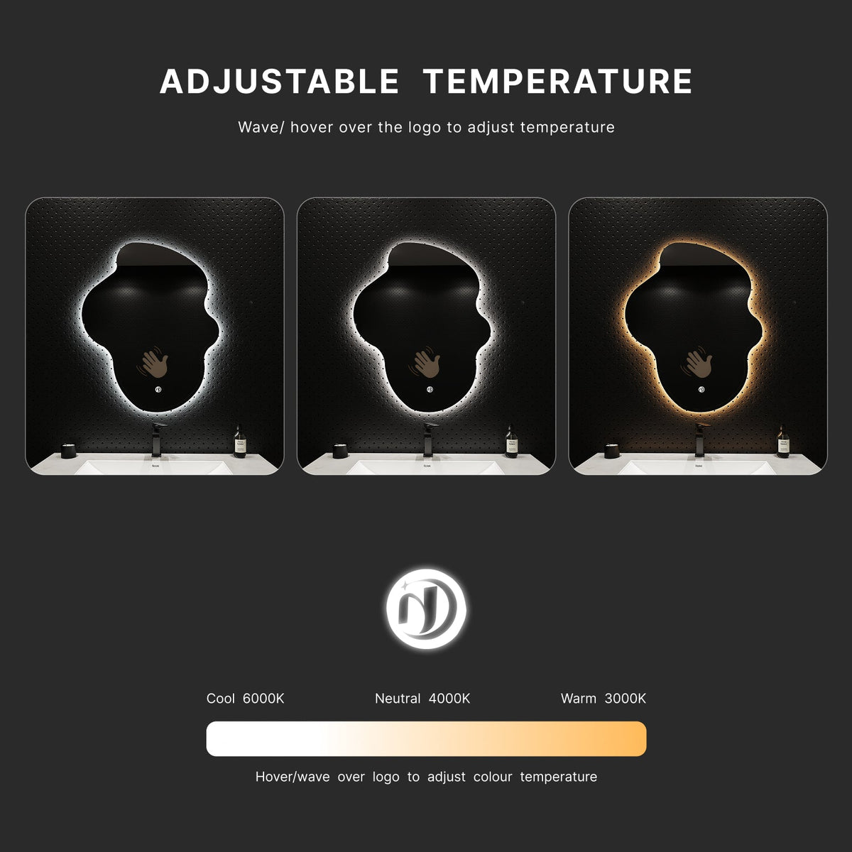 Flow Backlit LED Bathroom Mirror, Wave Sensor