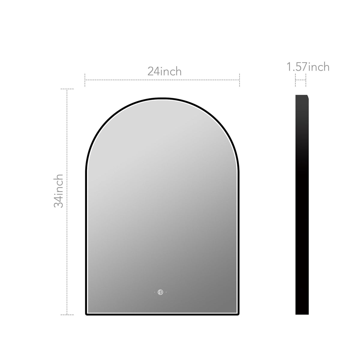 24" x 34" Arched LED Bathroom Mirror, Front-Lit Black Frame, Motion Sensor, Anti-Fog