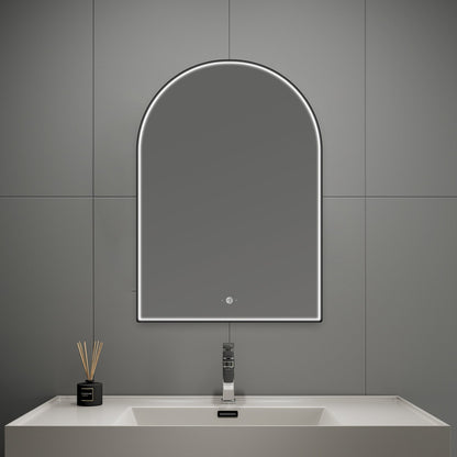 24" x 34" Arched LED Bathroom Mirror, Front-Lit Black Frame, Motion Sensor, Anti-Fog