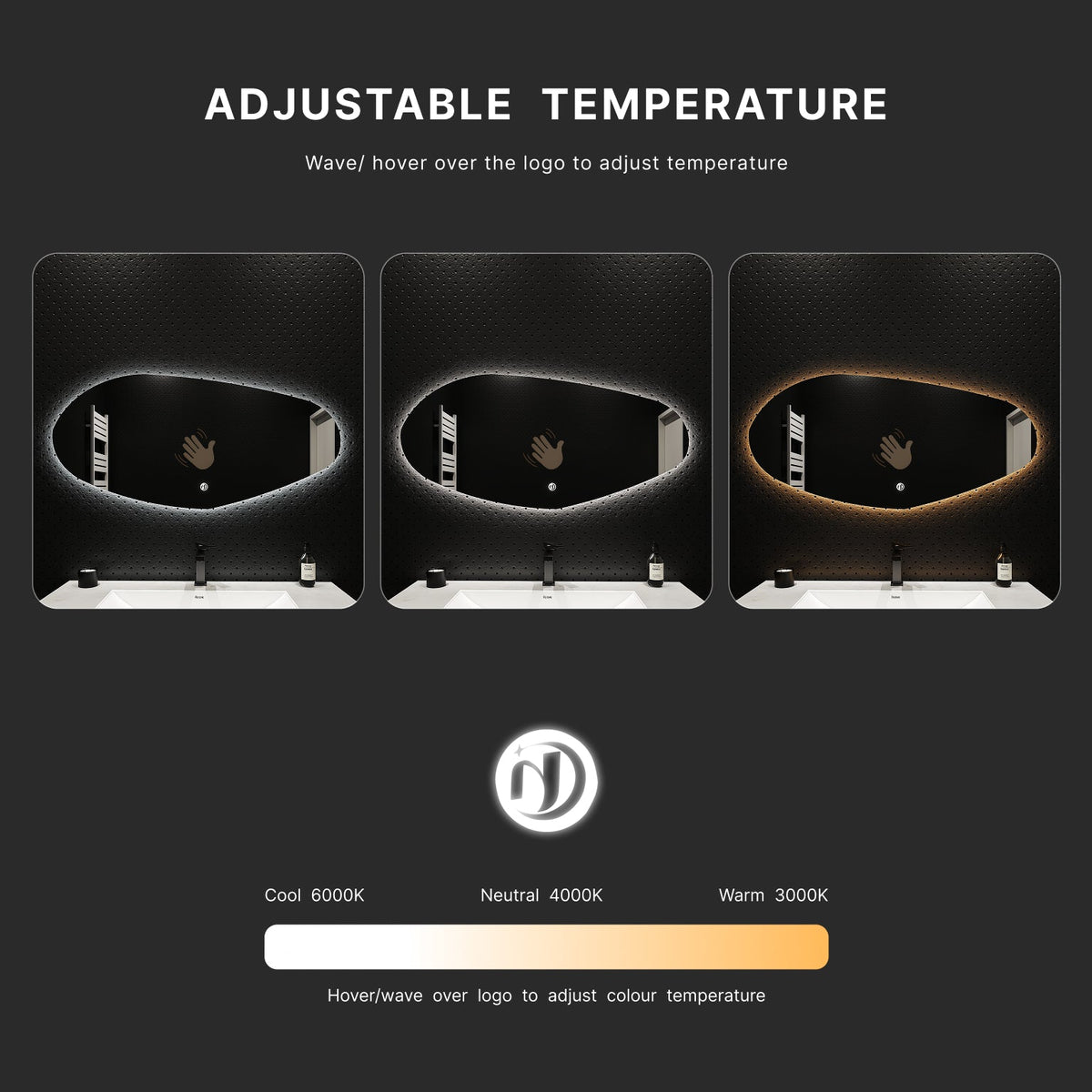 42" Glide Backlit LED Bathroom Mirror, Tempered Glass, Copper-Free HD Silver Mirror, Anti-Fog
