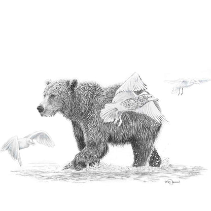Grizzly with Birds - Woodland Animal Wall Art