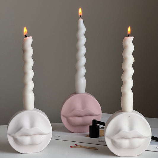 Lips Jesmonite Candlestick Holder: Handmade Wedding Decor