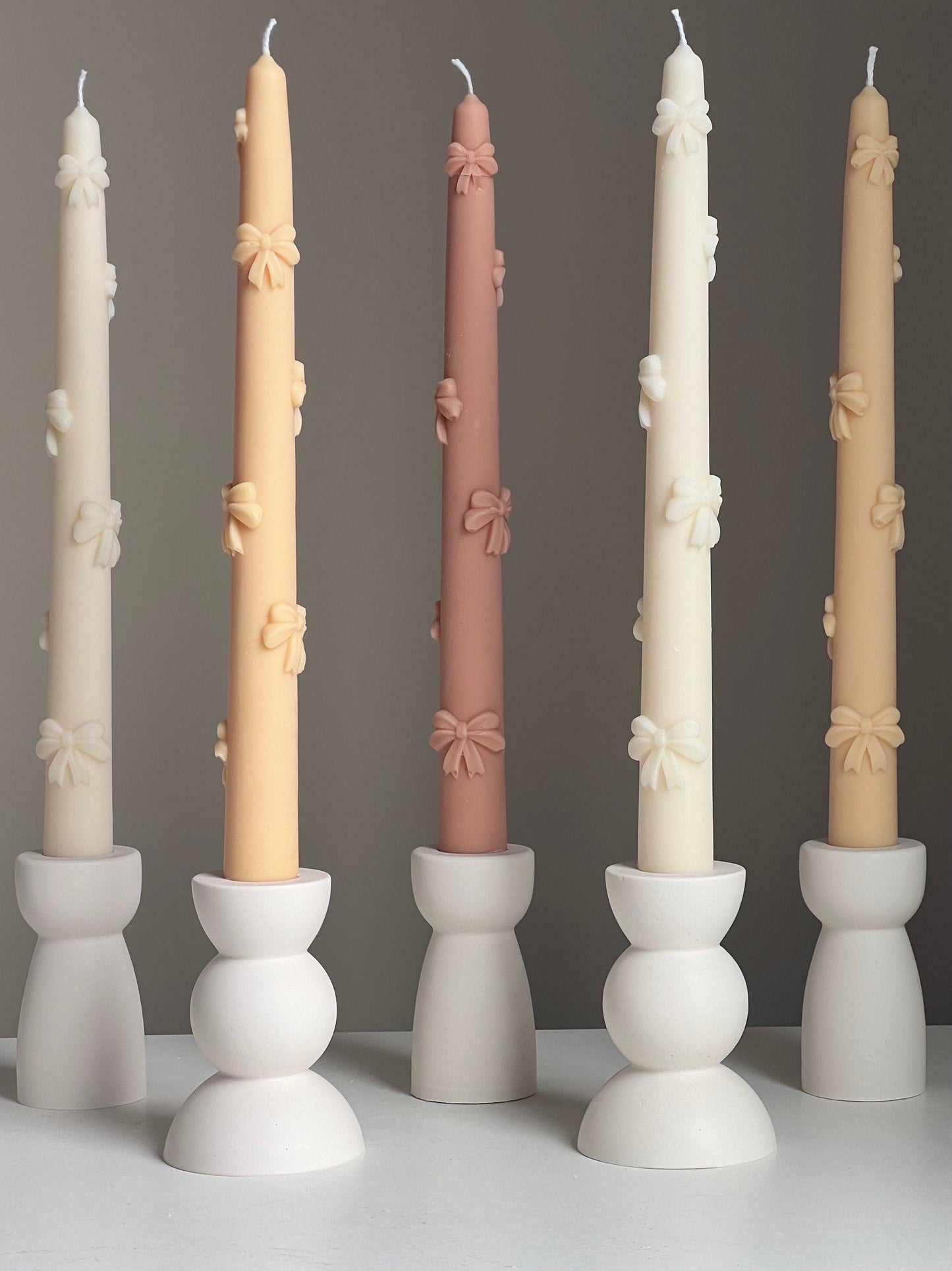 Handmade Soy Wax Taper Candle: Ribbon Decor, Dinner Centerpiece