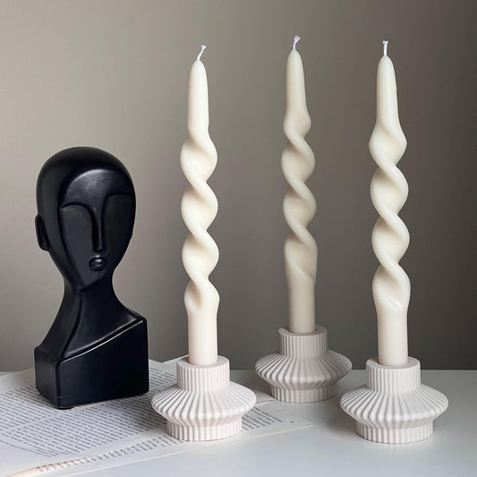 Ribbed Jesmonite Taper Candle Holder: Minimalist Table Decor