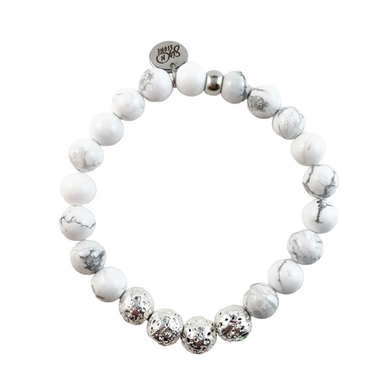 Silver Lava and White Howlite Bracelet