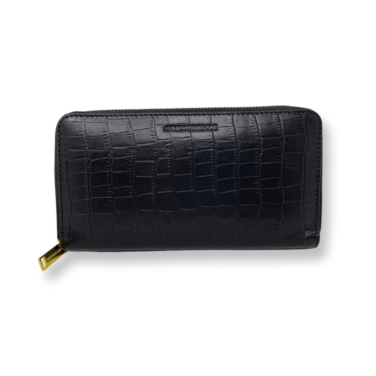 Portefeuille en cuir Anna, Noir Croco