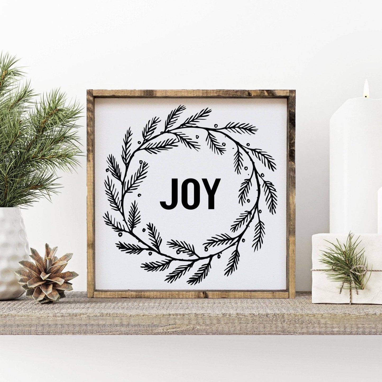 Joy Wreath Wood Sign - AURABAGS SHOP