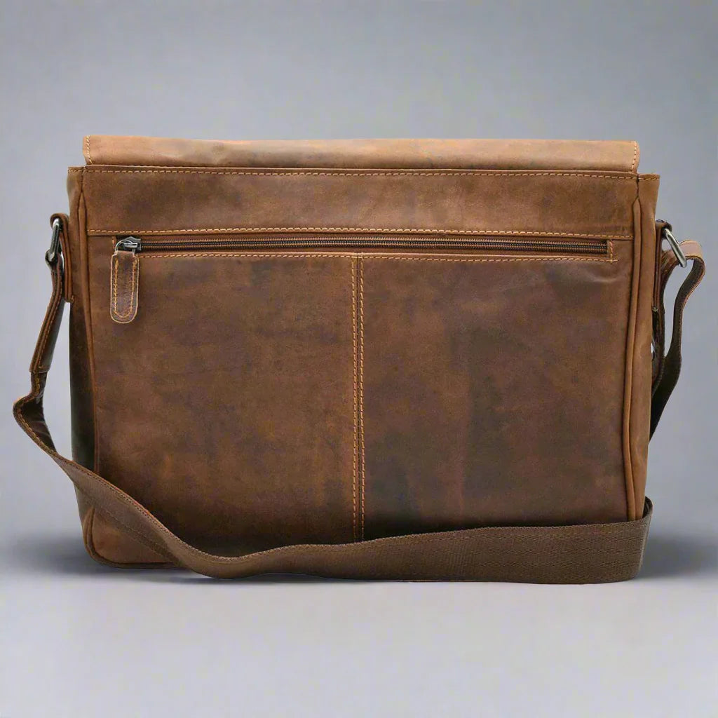 Greenwood Leather Laptop Bag. Premium Waxed Pull-Up Leather Messenger Bag