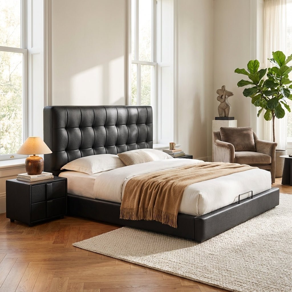 Leo Contemporary Eco-Leather Platform Bed