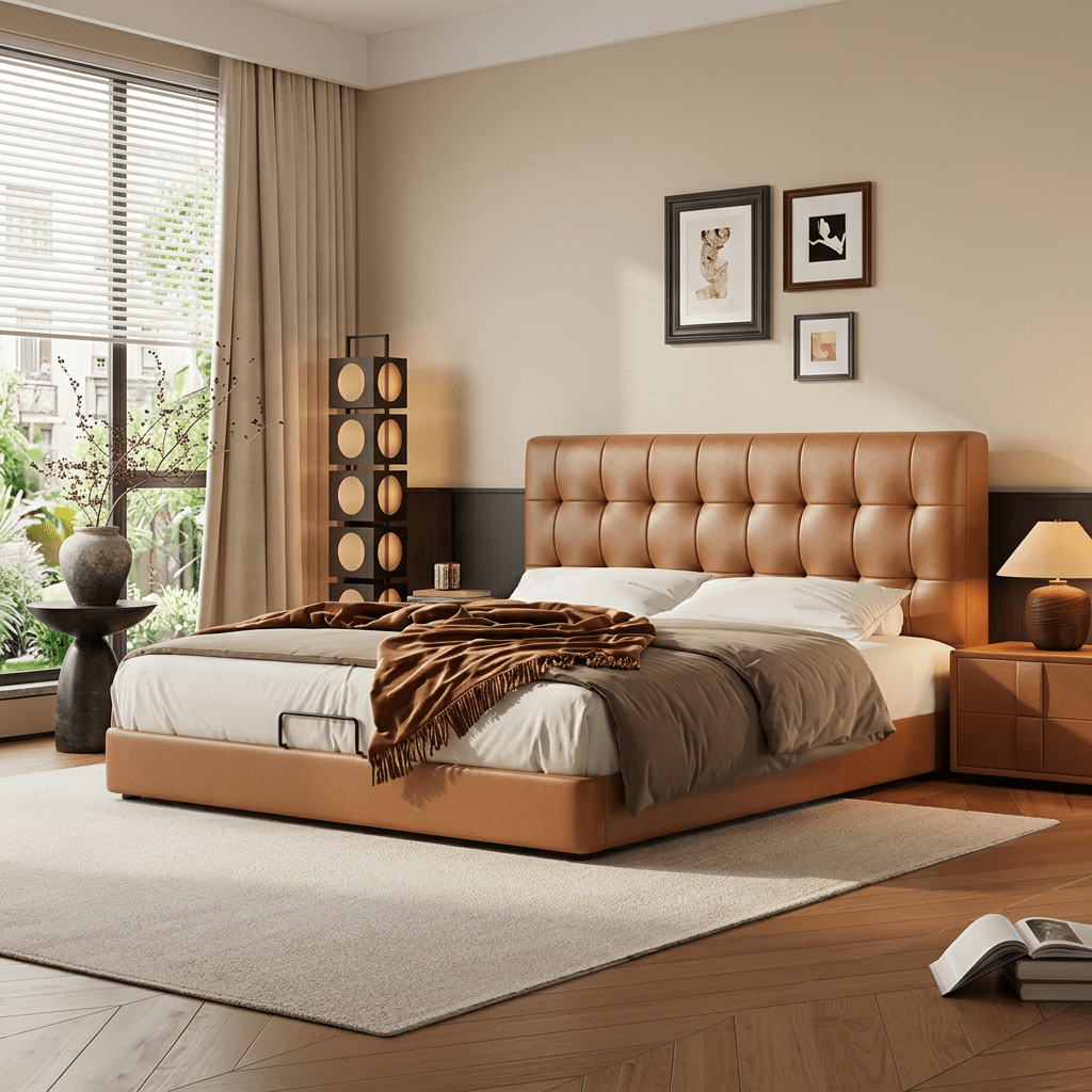 Leo Contemporary Eco-Leather Platform Bed
