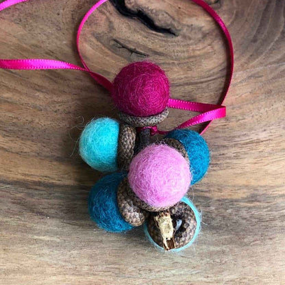 Acorn Stem | Felted | Turquoise & Pink