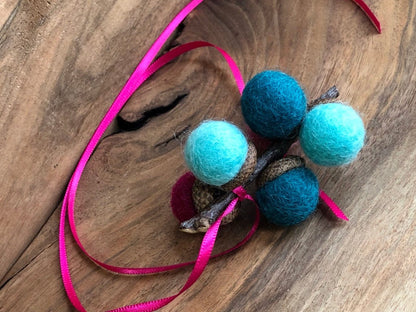Acorn Stem | Felted | Turquoise & Pink
