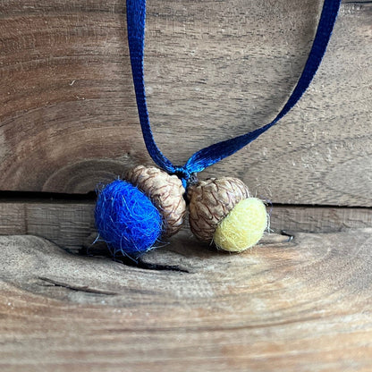 Tiny Double Felted Acorn | Royal Blue & Cream | Aromatherapy Diffuser