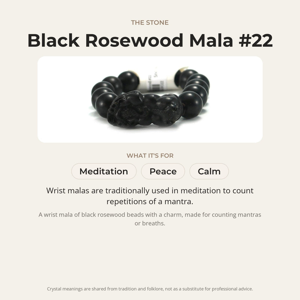 Mala Bracelet "Black Rosewood & Charm" #22