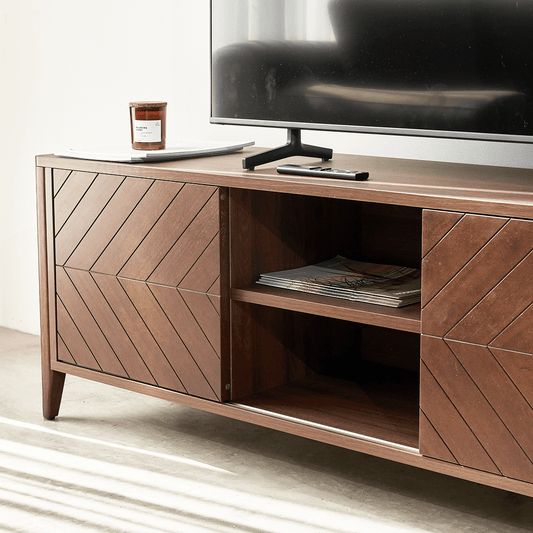 Odense Brown Wood TV Stand Entertainment Console with Chevron Detail