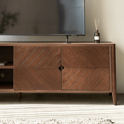 Odense Brown Wood TV Stand Entertainment Console with Chevron Detail