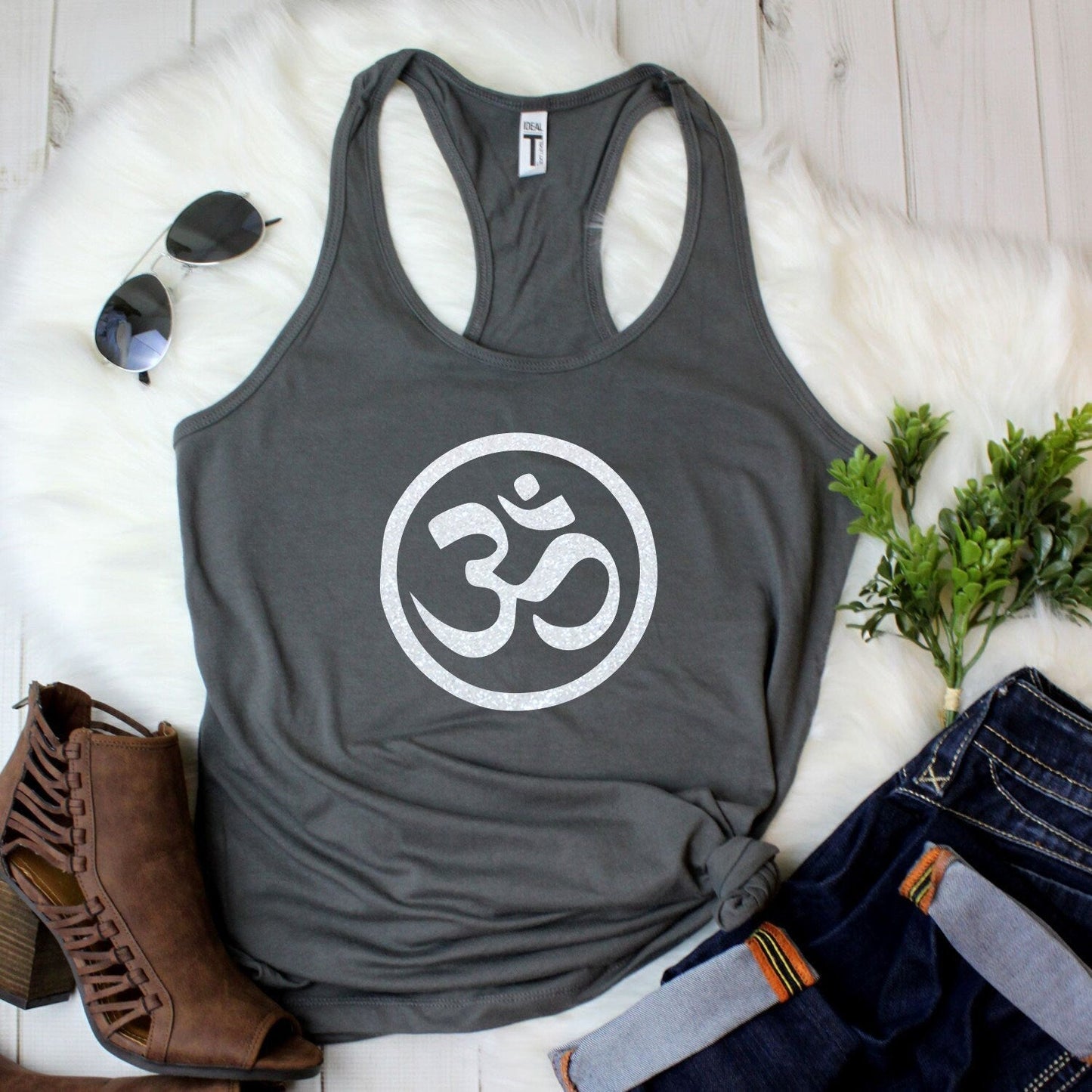 Om Symbol Tank Top | Women's Glitter Yoga Spiritual Shirt