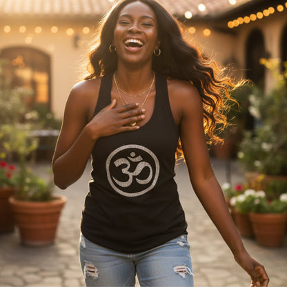 Om Symbol Tank Top | Women's Glitter Yoga Spiritual Shirt