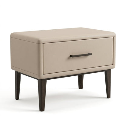 Ovalle Beige Leather Bed with Matching Nightstands