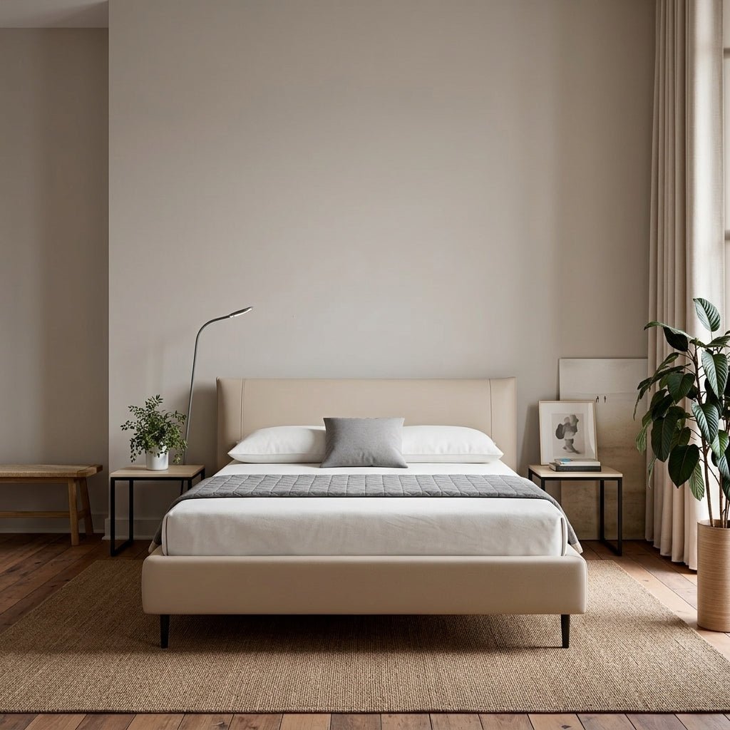 Ovalle Beige Leather Bed