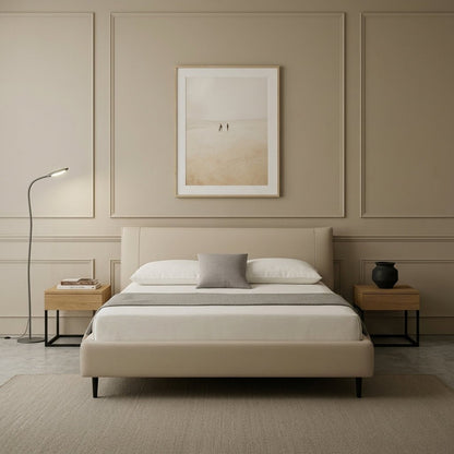 Ovalle Beige Leather Bed