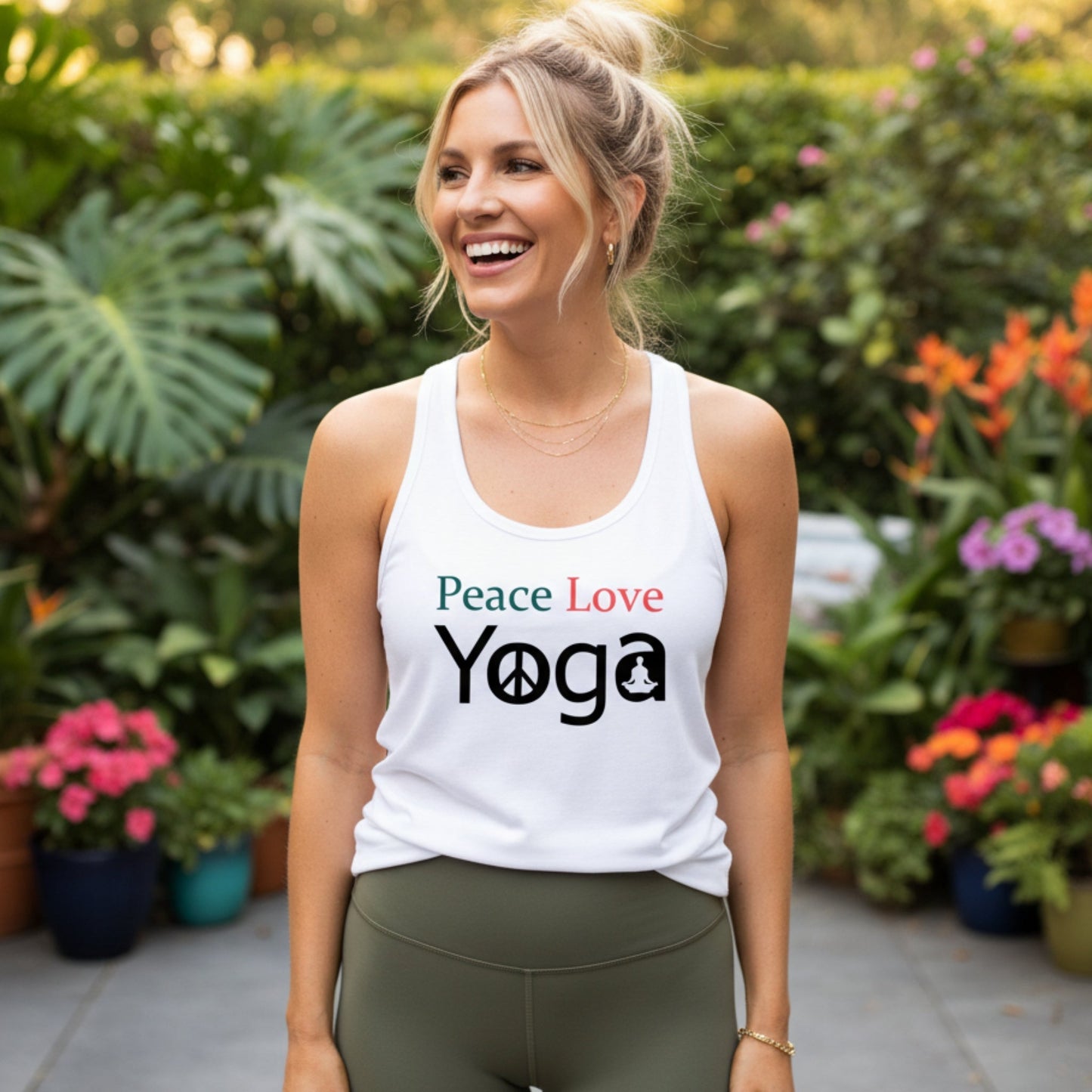 Peace Love Yoga Racerback Tank Top
