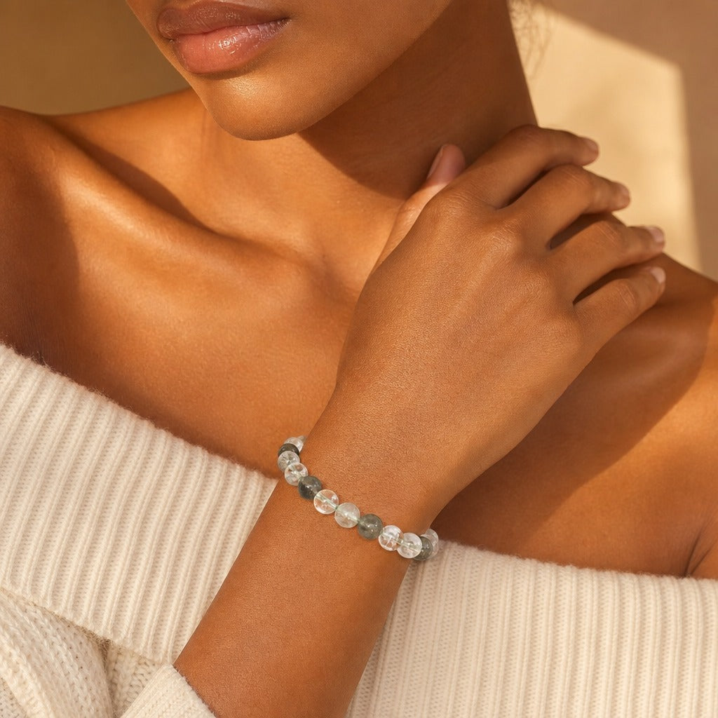 Phantom Quartz Green Round Bracelet - 8mm
